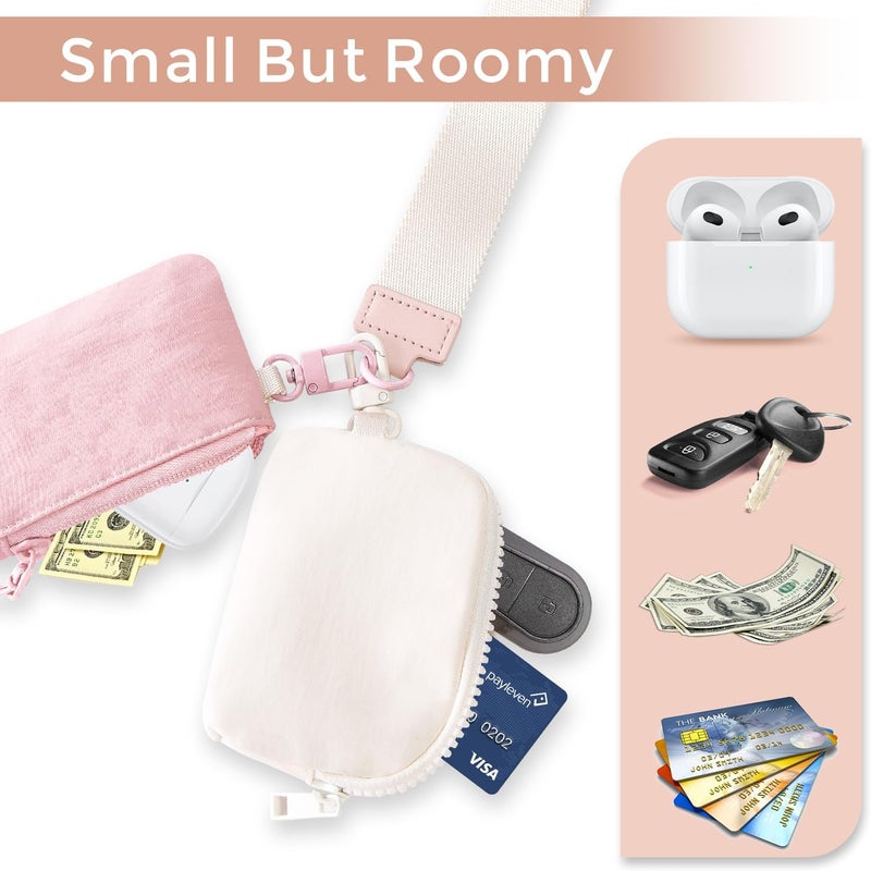 JEEBURYEE Dual Pouch Wristlet Keychain Wallets for Women with 2 Detachable Zipper Coin Purse - Small and Portable Mini Card Wallet for Women Men Pink+Ivory - Image 3